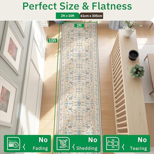 2x10 Runner Rug Non Slip Washable Hallway Runner Cloud Like Soft Cottage Floral - Image 2