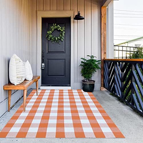 MUBIN Fall Decor Cotton Buffalo Plaid Rug, Washable Large Halloween Doormat - Image 4