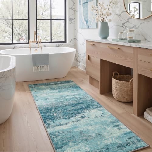 BEIMO 2x5 Teal Abstract Runner Rug, Washable Non-Slip - Image 3