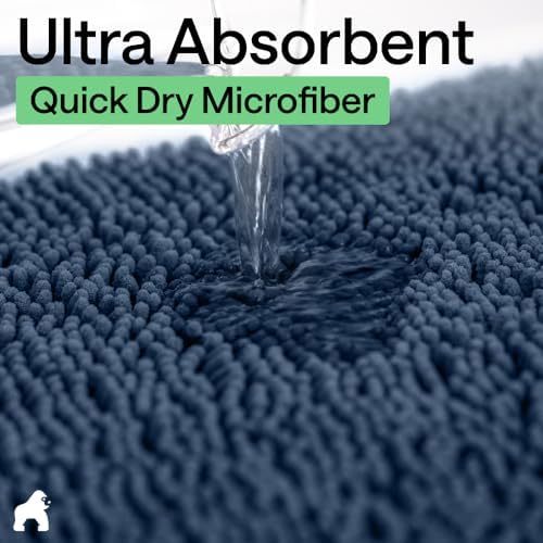GORILLA GRIP Bath Rug Mat for Bathroom, Absorbent Chenille, 44x26 Navy Blue - Image 5