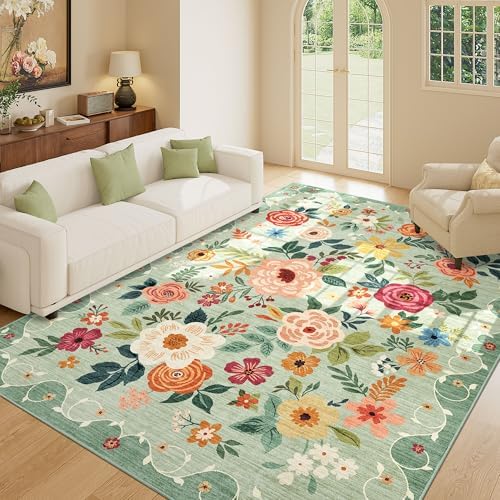 DUKINO 6x9 Area Rugs, Floral Washable Rug - Image 4