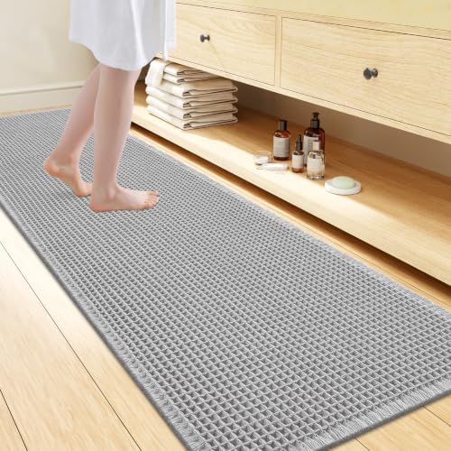 Smiry Waffle Bath Mat 72X24, Extra Soft Absorbent Bathroom Rugs, Light Grey by Smiry
