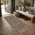 JOOJA 2x5 Brown Vintage Floral Low Pile Non Slip Washable Boho Runner Rug by JOOJA