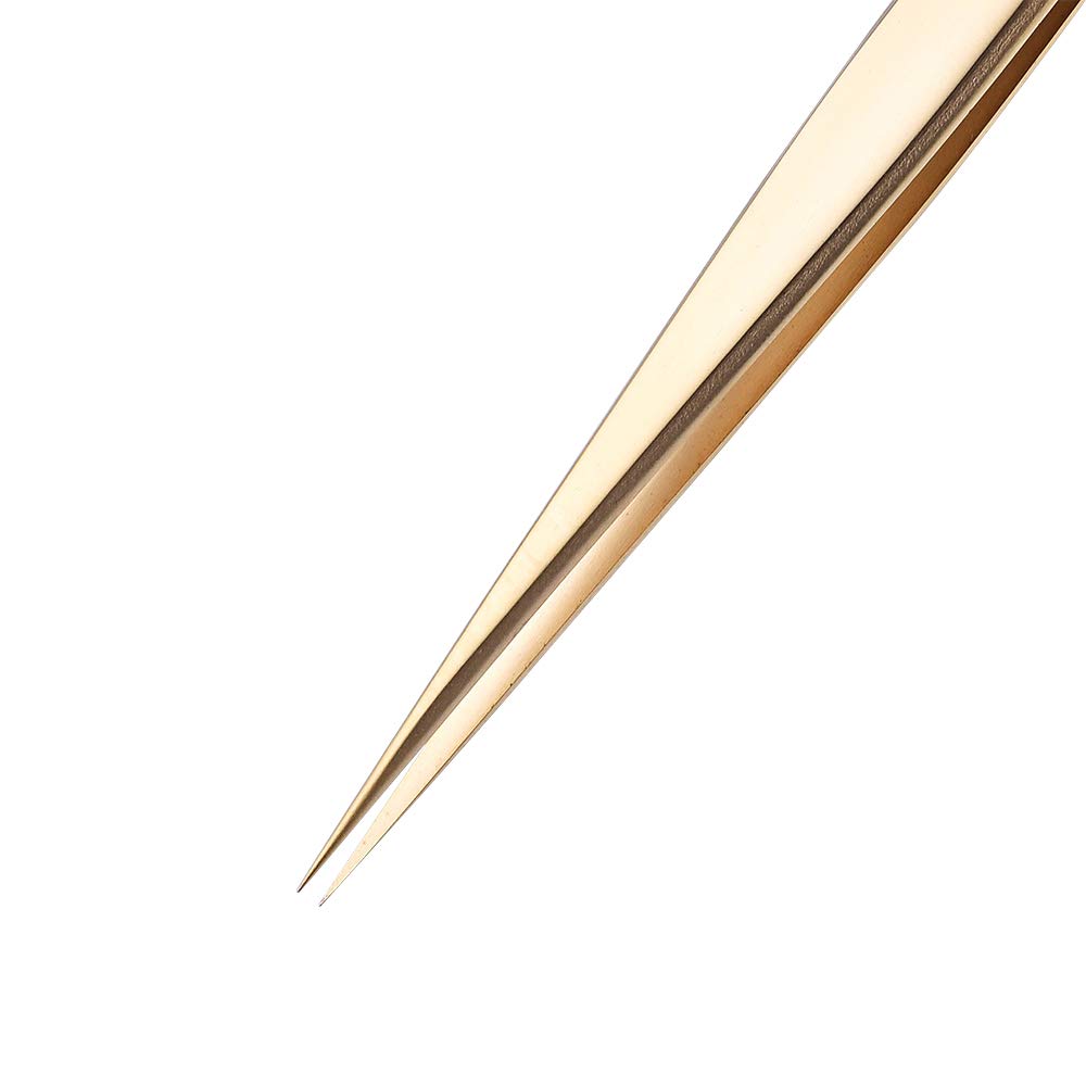 Ms.Queen Eyelash Extension Tweezers Set-Precision Tweezers for 2D-6D Volume&Individual False Lashes Extensions with PU Storage Case-Golden (Straight Tweezers/M003-5)