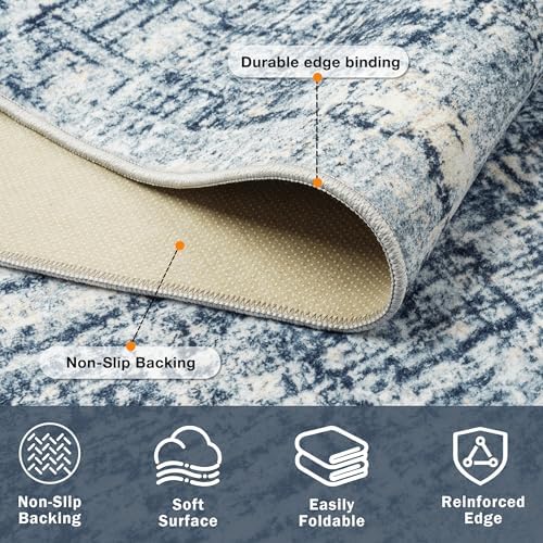 8x10 Washable Area Rug for Living Room Bedroom: Non-Slip Modern Blue Gold - Image 4