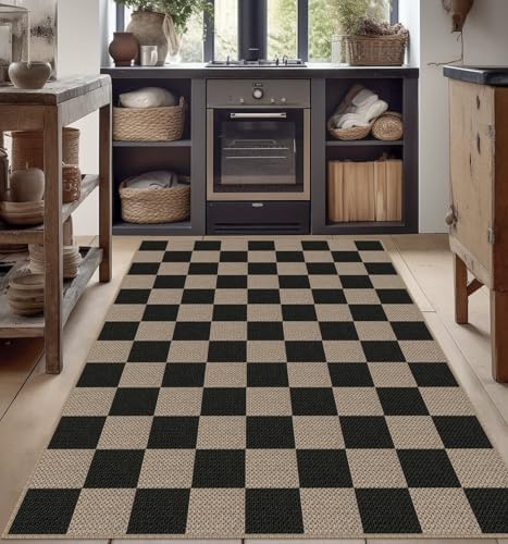 Rugalia Easy Jute Checkered Area Rug, 4x6 Black Small Outdoor Patio Rug - Image 5