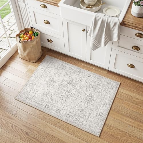 FMFUNCTEX 2x3 Washable Grey Neutral Distressed Oriental Entryway Area Rug - Image 3