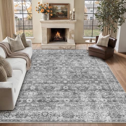 Zeeinx 8x10 Washable Area Rug Grey Vintage Rug by Zeeinx