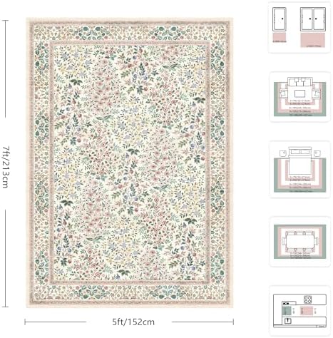 5x7 Area Rugs, Vintage Washable Rug - Image 2
