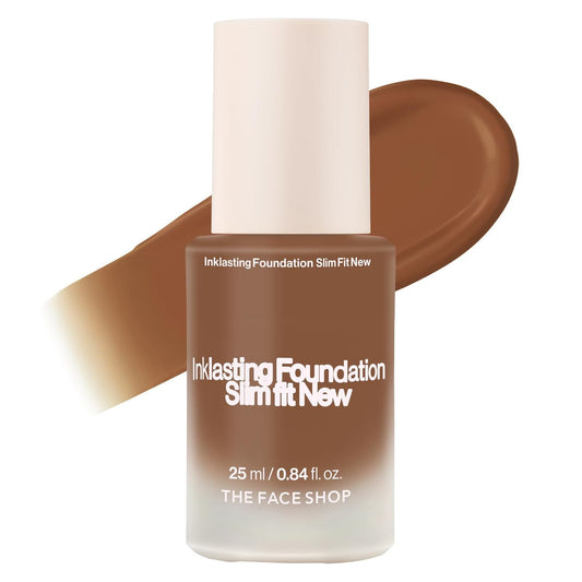 THE FACE SHOP Ink Lasting Liquid Foundation, Full Coverage, 72‑Hour Wear Semi‑Matte Finish, Makeup with Bakuchiol, W610 Coffe, 0.84 Fl. Oz.
