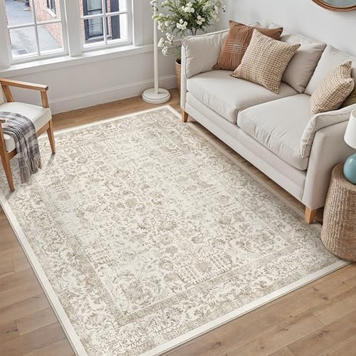 PureCozy Light Brown Small Area Rug 4x5 Vintage Floral - Image 2