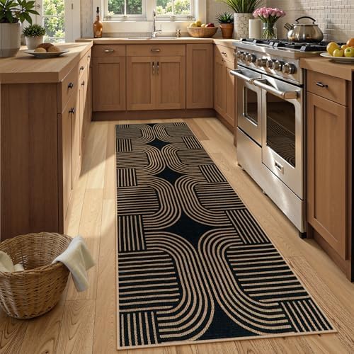 Lahome Modern Geometric Black Runner Rug, 2x8 Indoor Outdoor Hallway Runner - Image 3