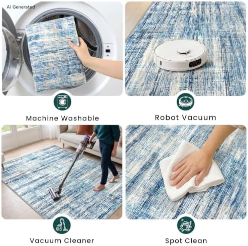 KOZYFLY Modern Washable Rug Runner 2x7 Hallway Runner Rug Blue Beige - Image 6