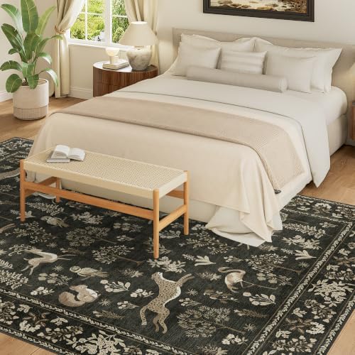 DUKINO 6x9 Area Rug Washable Animal Living Room Rug Non Slip Charcoal Black - Image 5