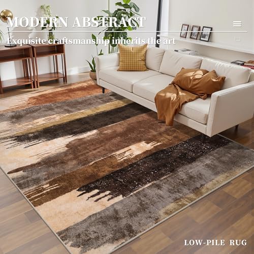 Ciicool 3x5 Rugs for Entryway, Modern Abstract Washable Soft Carpet Brown - Image 2