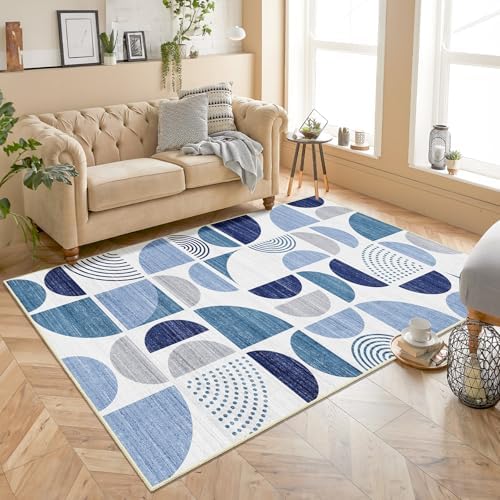 MUJOO Blue Rug Boho Washable, 4x6.5 Area Rugs - Image 2