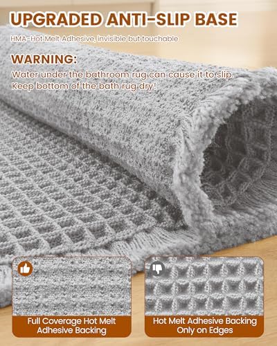 Smiry Waffle Bath Mat 60X24, Extra Soft Absorbent Bathroom Rugs, Light Grey - Image 6
