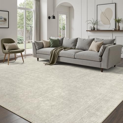 DCX Washable 9x12 Beige Rug, Stain Resistant Rubber Back Non Slip Rug - Image 2