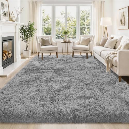 Tosuoka 6x9 Area Rugs for Living Room Bedroom, Soft Fluffy Rug Light Gray by Tosuoka