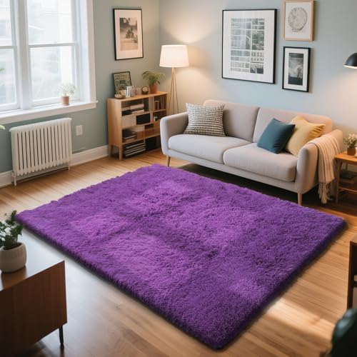 4x6 Purple Rug for Bedroom, Fluffy Shag Area Rugs Small Carpet Bedside Rug by Yongyangjuxi