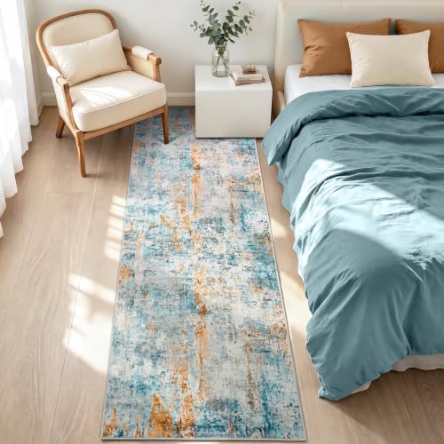 2x7 Blue Rug Runners for Hallways Kitchen Runner Rug Non Slip Washable Black - Image 3