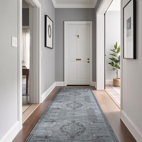 Non Slip Area Rugs 2x7 Boho Medallion Floral Non Skid Rubber Backing Easy Silk by BeverlyRug
