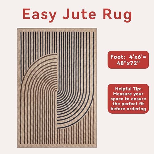 Tangsoo Easy Jute Area Rugs 4x6 Washable Non-Slip Rug - Image 3