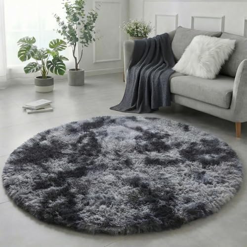 Amdrebio Tie-Dyed Dark Grey Large Round Rug 7Ft - Image 4