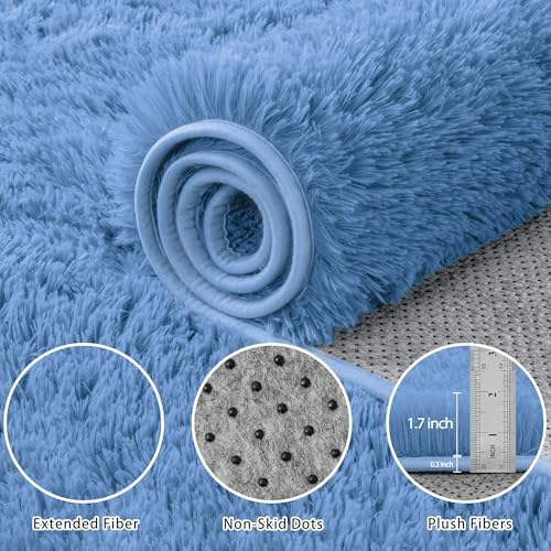 8x10 Area Rug for Living Room, Cobalt Blue Fluffy Shag Non-Slip Bedroom Rugs - Image 5