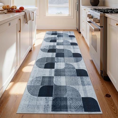 Washable Modern Geometric Hallway Runner Rug - Image 3