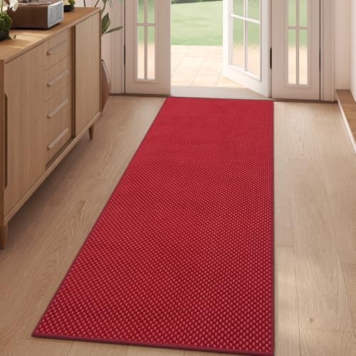 YDKGL Hallway Runner Rug Woven Washable Long Kitchen Runner Red 2x5 ft by YDKGL