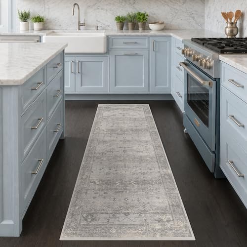 2x6 Washable Bathroom Runner Rug, Non Slip Low Pile Vintage Distressed Kitchen - Image 3