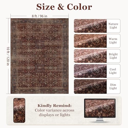 Washable Rugs 8x10 Brick Red, Earth Tone Thin Area Rugs - Image 2