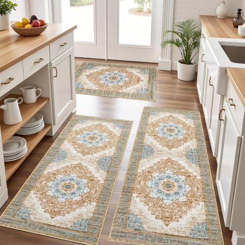 Kitchen Rugs Sets of 3 100% Non Slip Washable Kitchen Mats by Tritard