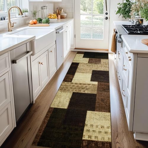 Modern Geometric Patchwork Indoor Taupe Runner Rug - Image 5