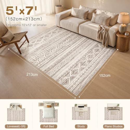 cotiled Boho 5x7 Area Rugs for Living Room: Soft Moroccan Washable Rug - Image 7