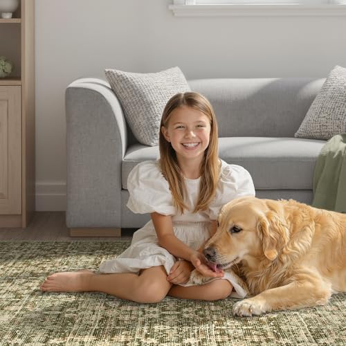 DCX Washable 4x6 Neutral Rug, Olive Green - Image 6