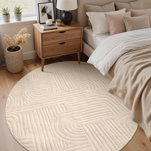 GENIMO Soft 8FT Round Rug Beige Washable - Image 3