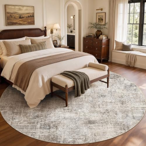 9ft Round Area Rug for Living Room, Abstract Washable Rug - Image 2