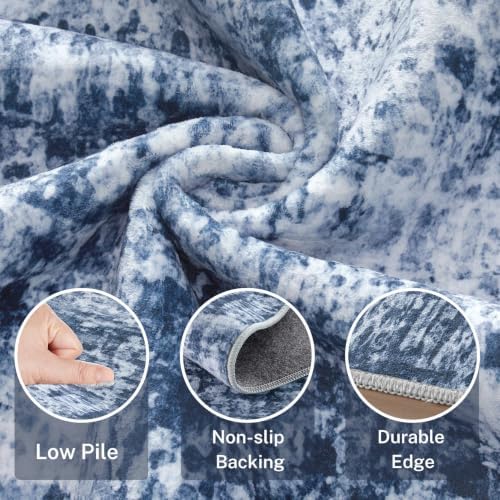 Area Rug Living Room-5X7 Abstract Washable Rug Blue-01 - Image 5