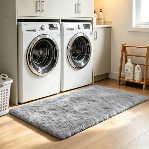 Light Grey 3x7 Area Rugs for Bedroom, Fluffy Rug Small Rug Bedroom Carpet - Image 3