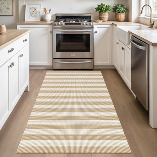 Rugalia Washable Woven Entryway Rug 3x5, Natural Beige Striped Indoor Outdoor - Image 6