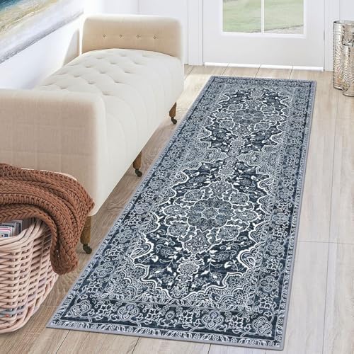 KUTA Vintage Washable Runner Rug 2x6 Navy Blue Runners by KUTA
