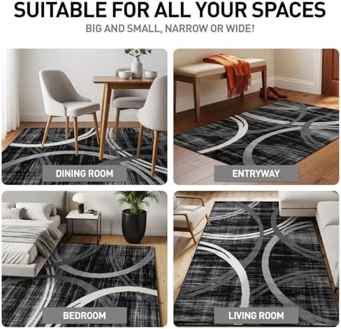 Rugshop Wavy Circles Modern Jute Backing Area Rug Black 7'10" x 10'2" - Image 3