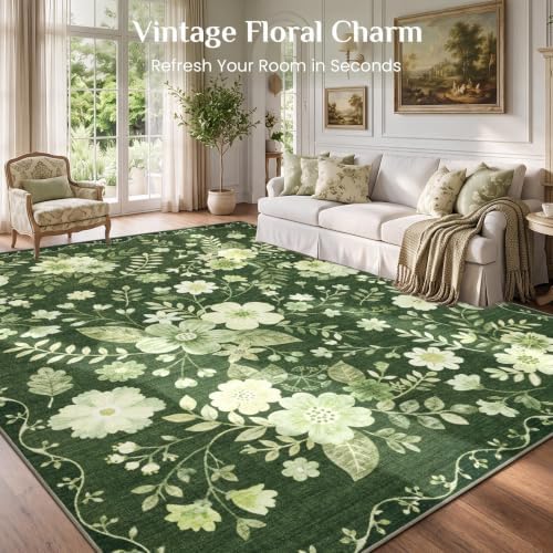 JOLLYVOGUE Floral Area Rug 8x10, Washable Rug - Image 2