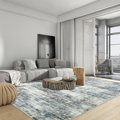 8x10 Area Rugs for Living Room: Washable Abstract Blue Multi Bedroom Carpet - Image 3