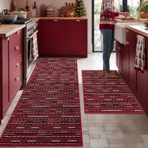 Kitchen Rugs Sets of 2, Non Slip Kitchen Mats by BSICPRO