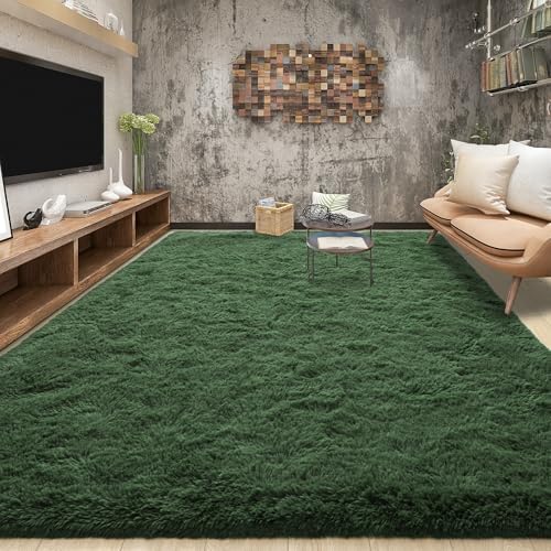 Tepook 6x9 Fluffy Dark Green Area Rugs by Tepook