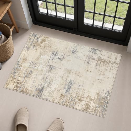 2x3 Washable Entryway Rug: Modern Abstract Soft Carpet Beige Brown by FXRHLP