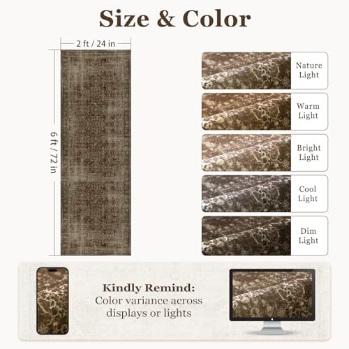 Brown Coffee Hallway Runner Rug 2x6, Dark Earth Tone Kitchen Runners Non Skid - Image 2